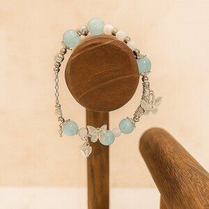 Silver and Blue Beaded Butterfly Bracelet